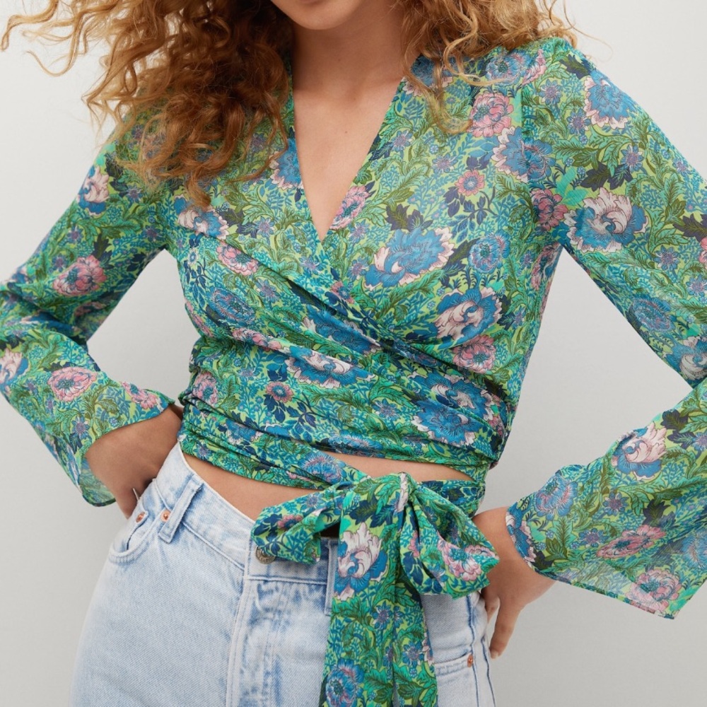 Knot detail printed blouse | Mango | Size S